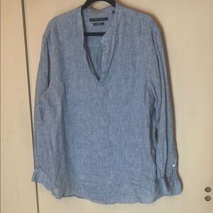 Perry Ellis Blue Linen open neck Shirt size large